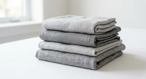 Neatly folded radiation-shielding clothing with visible silver metallic fiber texture on a clean white surface